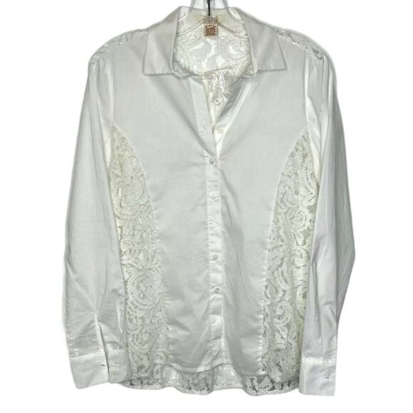 New‎ Sundance EnLiven White Button Down Lace Details Boho Blouse  XS - Picture 1 of 7
